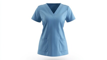 Light-blue, v-neck, short-sleeved scrubs