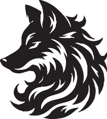 Black and White Stylized Wolf Head Silhouette
