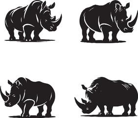 Stylized Black and White Rhinoceros Silhouettes