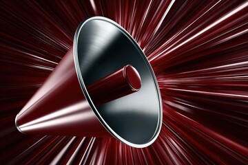 Vibrant sound wave design featuring a megaphone with dynamic red background