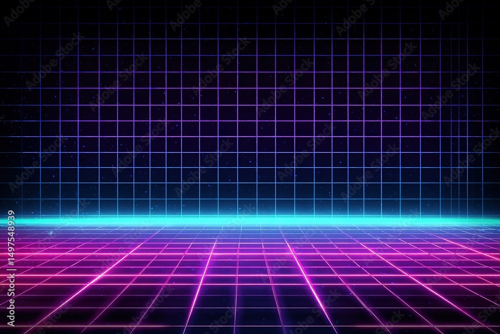 Canvas Prints neon grid with vibrant colors illuminated against a dark background conveying a retro futuristic atm