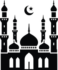 Mosque black silhouette vector illustration isolated on white background
