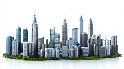 Obraz premium Kuala Lumpur's skyline features striking skyscrapers contrasted by an immaculate white canvas.