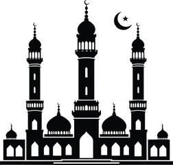 Mosque black silhouette vector illustration isolated on white background