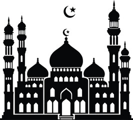 Mosque black silhouette vector illustration isolated on white background
