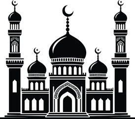 Mosque black silhouette vector illustration isolated on white background