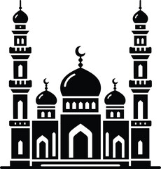 Mosque black silhouette vector illustration isolated on white background