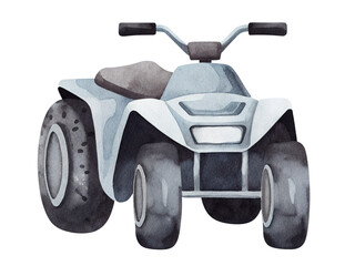 Watercolor illustration of a gray atv on transparent background. © beyouenked