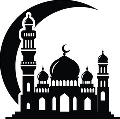 Mosque black silhouette vector illustration isolated on white background