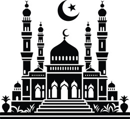 Mosque black silhouette vector illustration isolated on white background