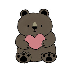 ハートを持って座っているかわいいクマのイラスト