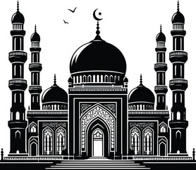 Mosque black silhouette vector illustration isolated on white background
