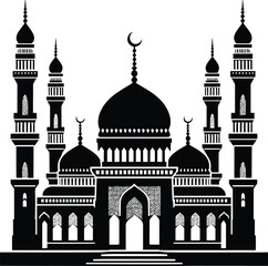 Mosque black silhouette vector illustration isolated on white background
