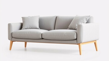 Obraz premium Modern light grey sofa with wooden legs comfortable living room furniture