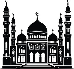 Mosque black silhouette vector illustration isolated on white background