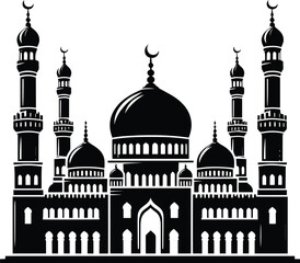Mosque black silhouette vector illustration isolated on white background