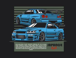 Japanese 90s car in two view illustration vector graphic