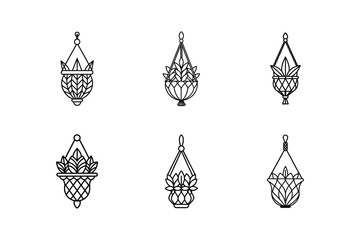 macrame plant hanger icon line art vector illustration