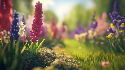 Obraz premium Vibrant Spring Meadow Flowers Blooming in Sunlight