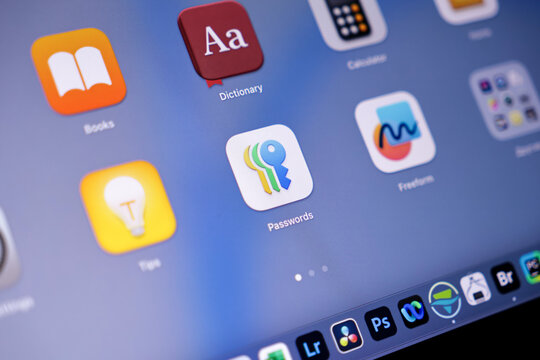 Poznan, Poland - May 15, 2025: Passwords application icon clearly displayed on a vibrant digital tablet screen, representing secure digital identity and protected online access management