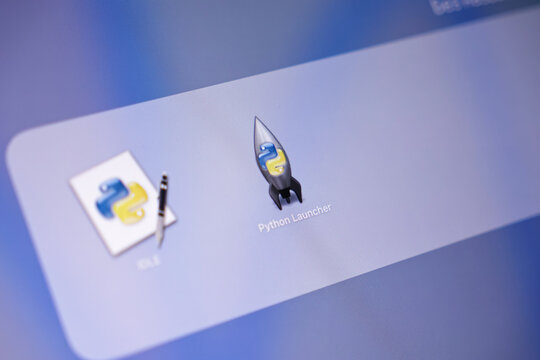 Poznan, Poland - May 15, 2025: Python Launcher application icon prominently displayed on an Apple macOS screen, representing script execution and programming utility