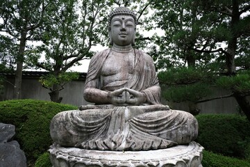 Obraz premium 日本、奈良、當麻寺、蓮、夏、浄土庭園、綠葉、寺院、佛寺、佛教、佛像、木造建築、古代建築、庭園、木、文化財、日本文化、歷史名勝、綠色、風景、青空、初夏、写真素材