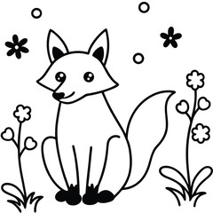 cute animal black and white line illustration