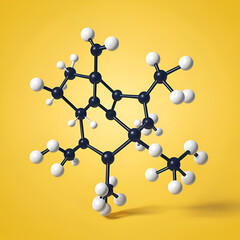 Obraz premium Tanachin skeletal structure diagram.Sesquiterpene compound molecule scientific illustration on yellow background.