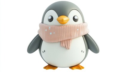 Obraz premium Cute cartoon penguin wearing a pink scarf