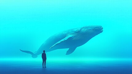 Naklejka premium An artistic representation of a man’s connection with nature through the silhouette of a whale.