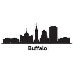 Fototapeta premium Vector Buffalo skyline. Travel Buffalo famous landmarks. Business and tourism concept for presentation, banner, web site. Vector black silhouette. with white background