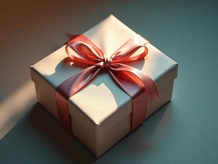 Obraz premium Subtle shadows on a satin-tied gift, muted tones, photography, surface