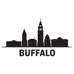 Naklejka premium Vector Buffalo skyline. Travel Buffalo famous landmarks. Business and tourism concept for presentation, banner, web site. Vector black silhouette. with white background