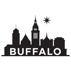 Vector Buffalo skyline. Travel Buffalo famous landmarks. Business and tourism concept for presentation, banner, web site. Vector black silhouette. with white background
