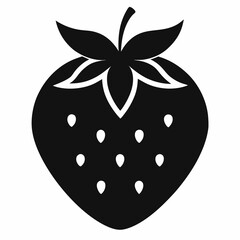 Strawberry minimalist black and white silhouette on white background