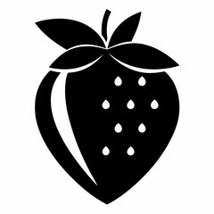 Strawberry minimalist black and white silhouette on white background
