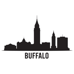 Obraz premium Vector Buffalo skyline. Travel Buffalo famous landmarks. Business and tourism concept for presentation, banner, web site. Vector black silhouette. with white background