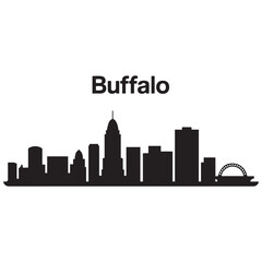 Fototapeta premium Vector Buffalo skyline. Travel Buffalo famous landmarks. Business and tourism concept for presentation, banner, web site. Vector black silhouette. with white background