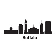 Obraz premium Vector Buffalo skyline. Travel Buffalo famous landmarks. Business and tourism concept for presentation, banner, web site. Vector black silhouette. with white background