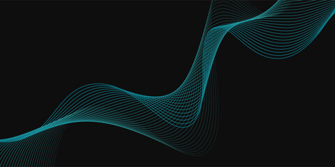 Abstract glowing wave lines on dark blue background. Dynamic wave pattern. Modern flowing wavy lines. Futuristic technology concept. Suit for banner, poster, cover, brochure, flyer, website