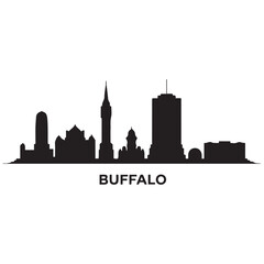 Naklejka premium Vector Buffalo skyline. Travel Buffalo famous landmarks. Business and tourism concept for presentation, banner, web site. Vector black silhouette. with white background