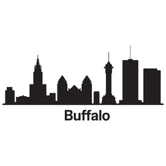 Fototapeta premium Vector Buffalo skyline. Travel Buffalo famous landmarks. Business and tourism concept for presentation, banner, web site. Vector black silhouette. with white background