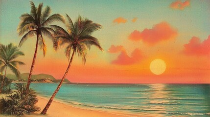 Fototapeta premium Textured Tropical Landscape with Palm Fronds and Warm Tones