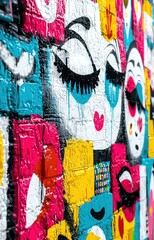 Fototapeta premium A vibrant urban wall covered in colorful 