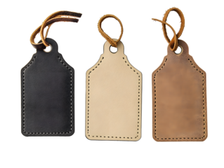 Neutral Toned Luggage Tags with Leather Straps on Transparent Background