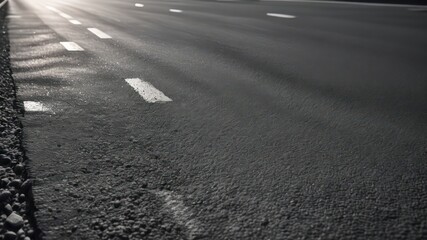 Newly paved asphalt road surface texture with lane markings