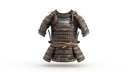 Dark-toned Japanese samurai armor, front view, isolated