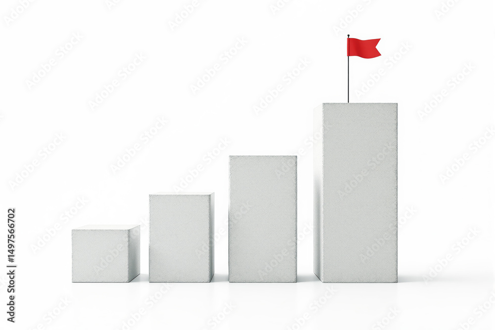 Poster Growth concept with ascending blocks and red flag on top.