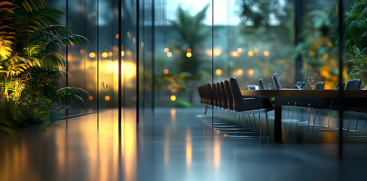 Defocused board meeting background behind glass wall