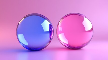 Obraz premium Vibrant dual glass spheres on gradient pink background